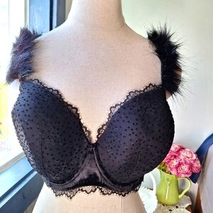Victoria's Secret Black Floral Lace, Polka-Dot Bra, Size38 DDD, NWT,ST#1…